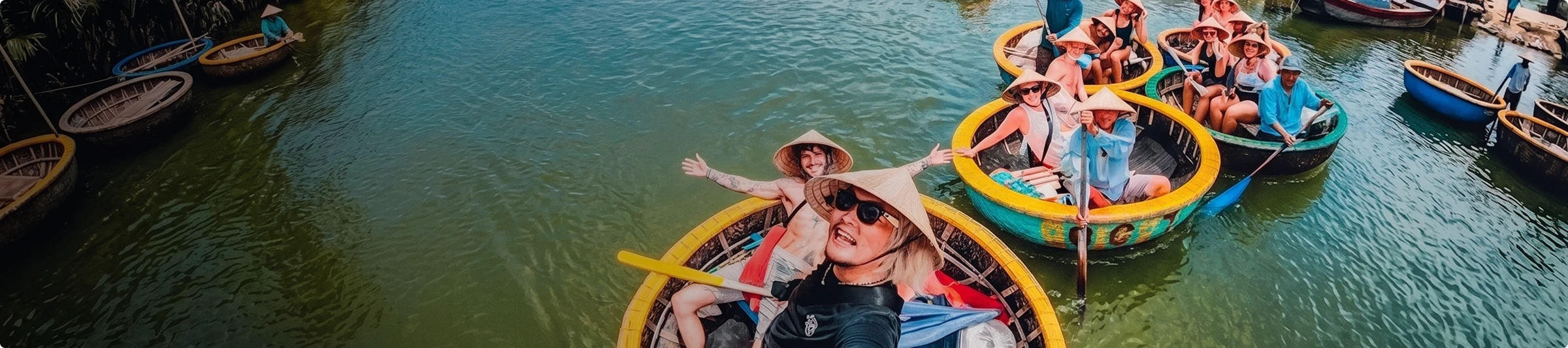 Travellers in basket boats in Hoi An